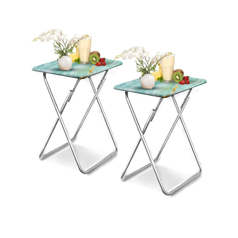 4 You Folding TV Tray Table,TV Dinner Table With Sturdy MDF Top,Eating Trays For Living Room With No Assembly Required, 2PCS (Sea Blue)